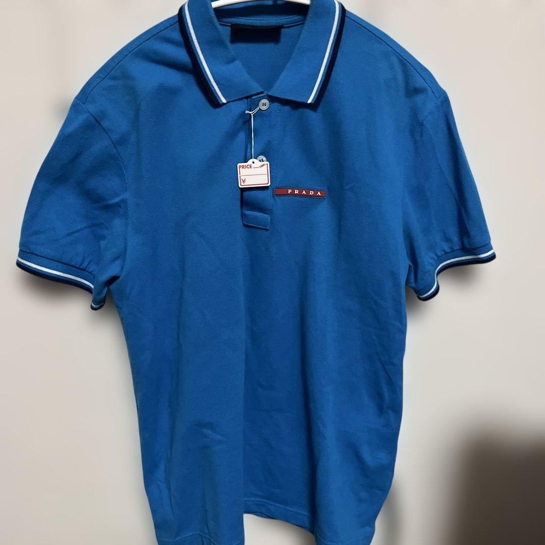 PRADA ポロシャツ 青 ストライプ襟