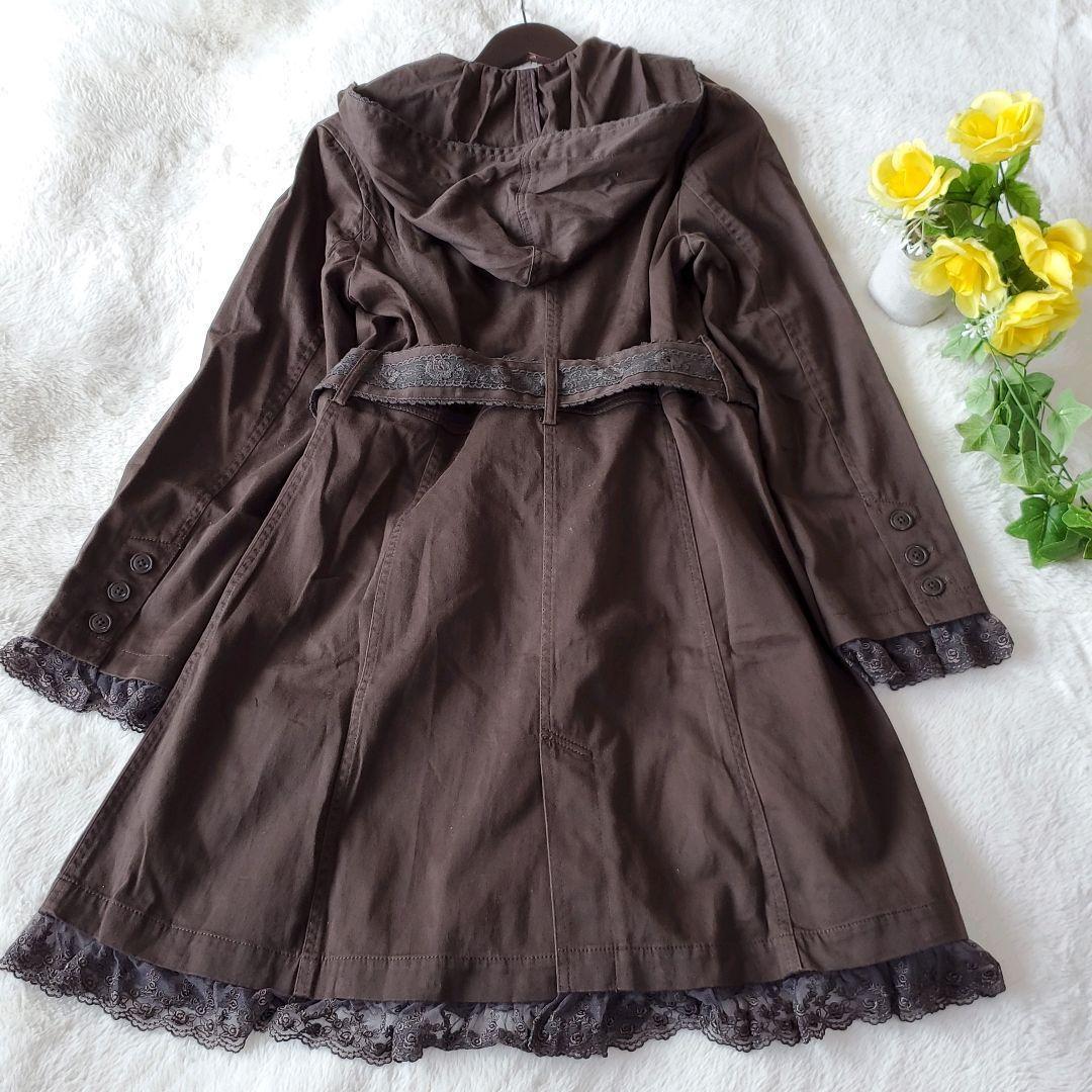 ピンクハウス　ステンカラーコート　ロングコート　ベルト付き　レース　フード