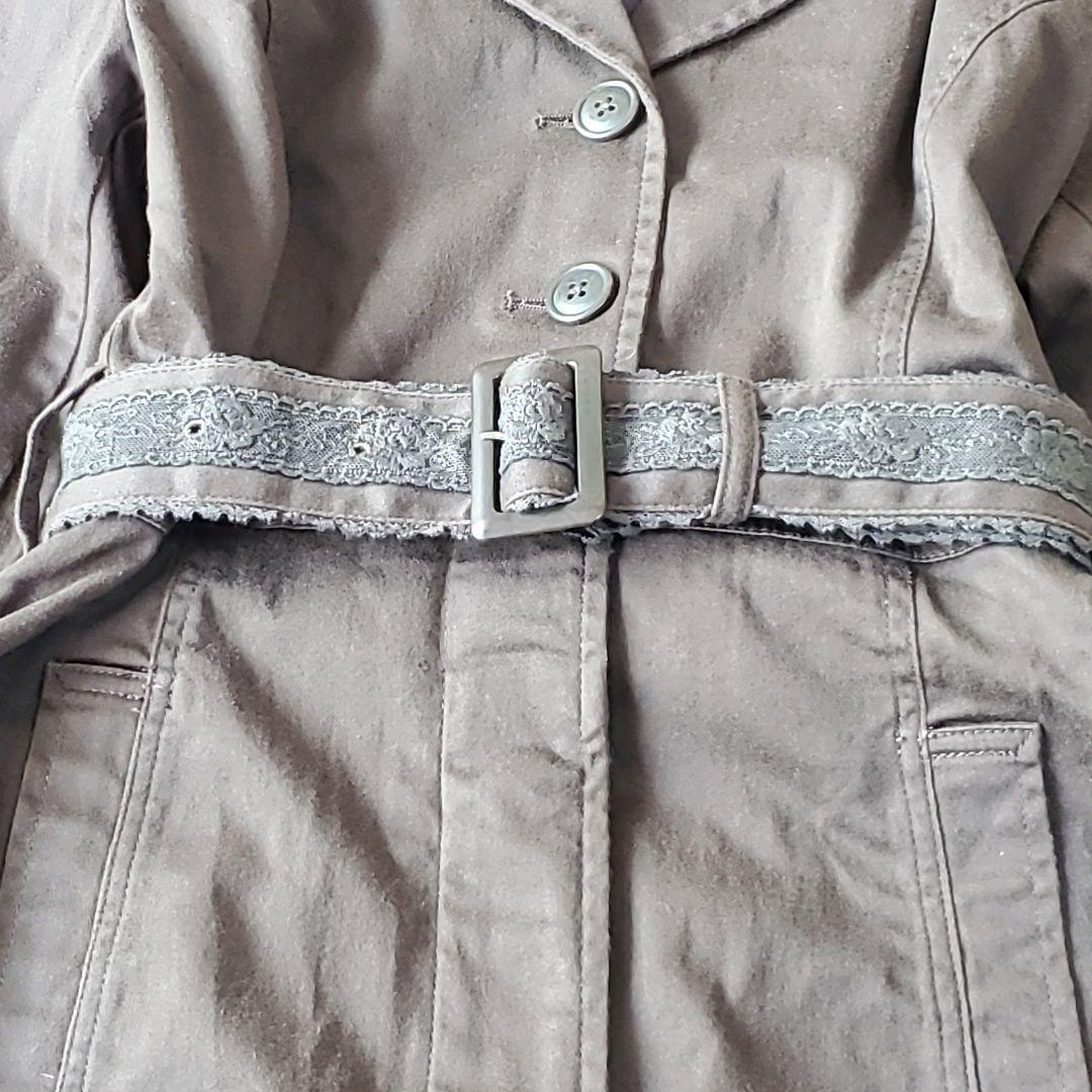 ピンクハウス　ステンカラーコート　ロングコート　ベルト付き　レース　フード