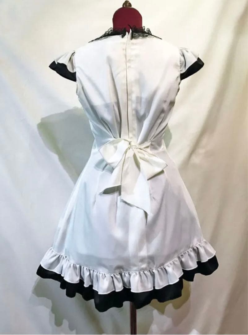 ♡MARBLE　フリル袖編み上げワンピース：白×黒レース♡