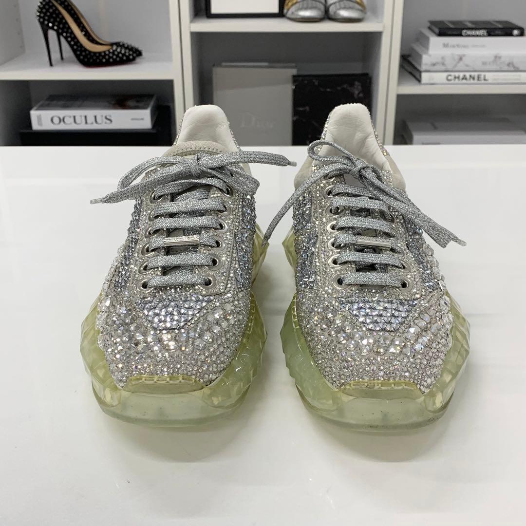 ジミーチュウ ダイヤモンド スワロフスキー ロゴ スニーカー シルバー