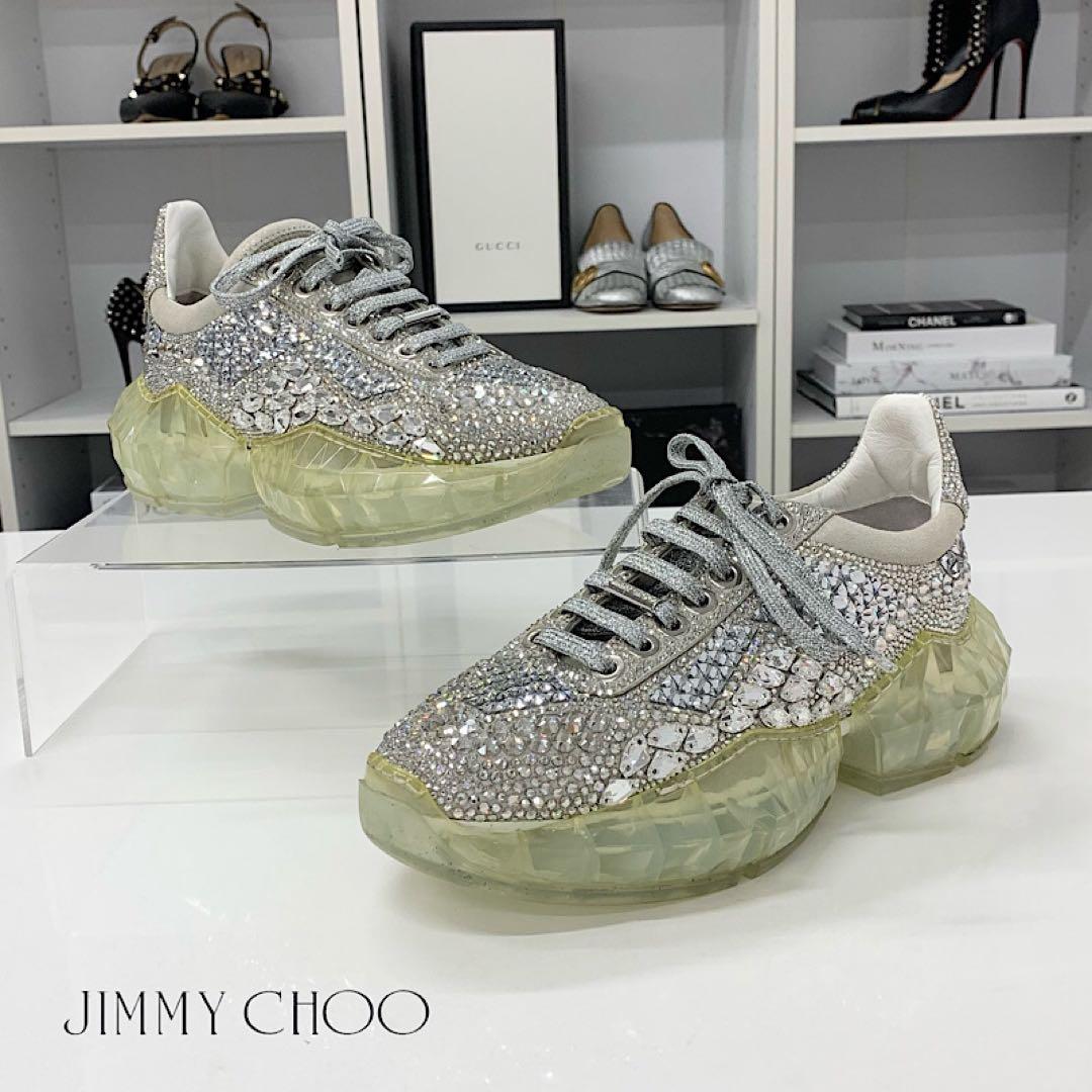 ジミーチュウ ダイヤモンド スワロフスキー ロゴ スニーカー シルバー