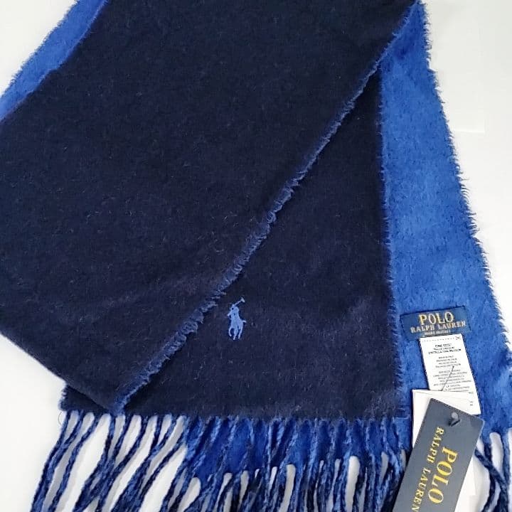 新品 POLO RALPH LAUREN ストール ブルー×ネイビー ウール