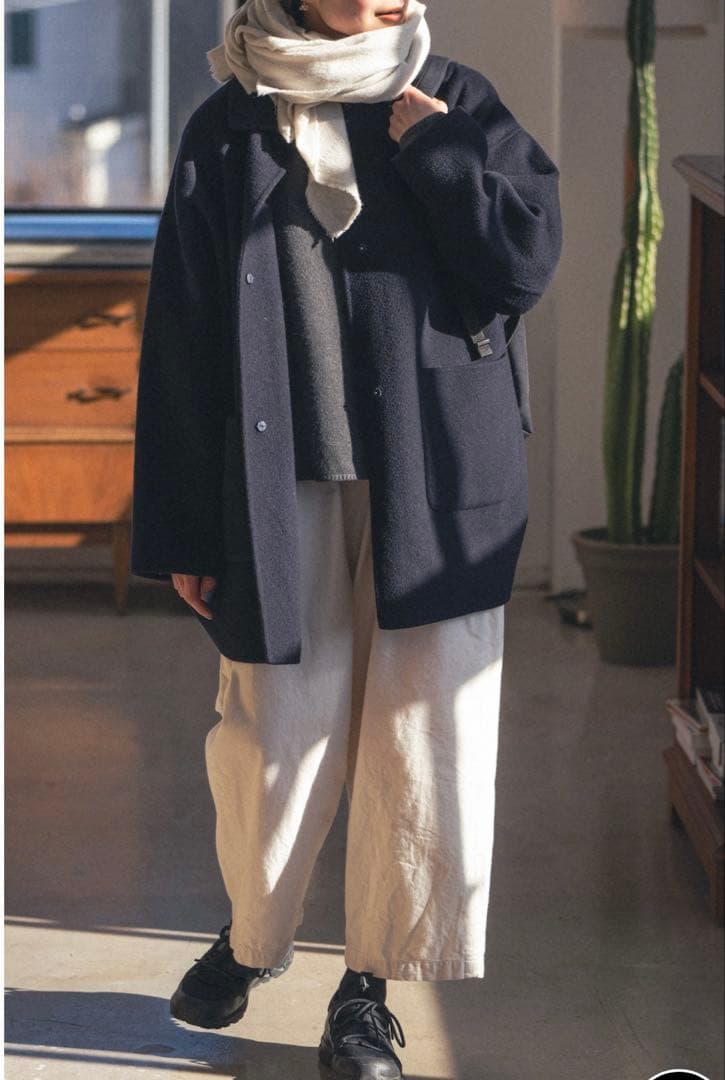 かぐれ　ウールステンカラーショートコート　ネイビー