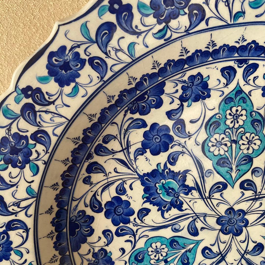 1 直径41cm トルコ　キュタヒア　キュタフア　絵皿　飾皿　壁掛　輪花　化粧箱