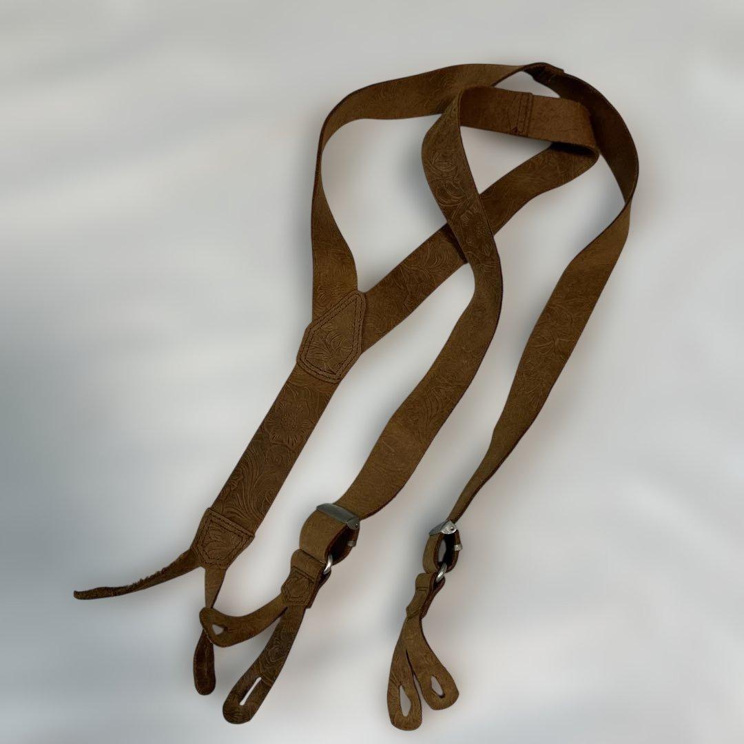 ヴィンテージ ミリタリー　カービングレザー サスペンダー キャメル　本革