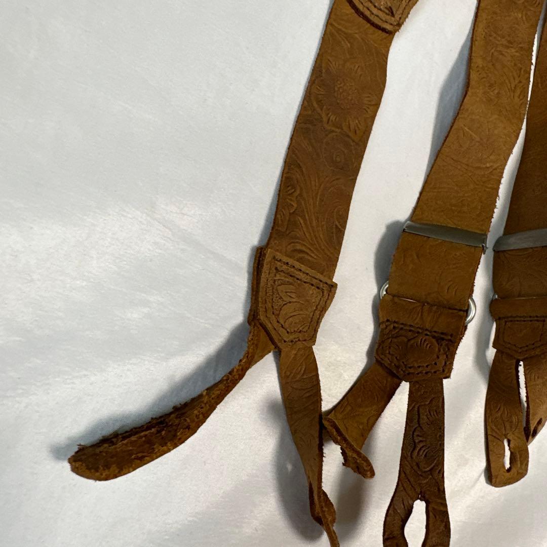 ヴィンテージ ミリタリー　カービングレザー サスペンダー キャメル　本革