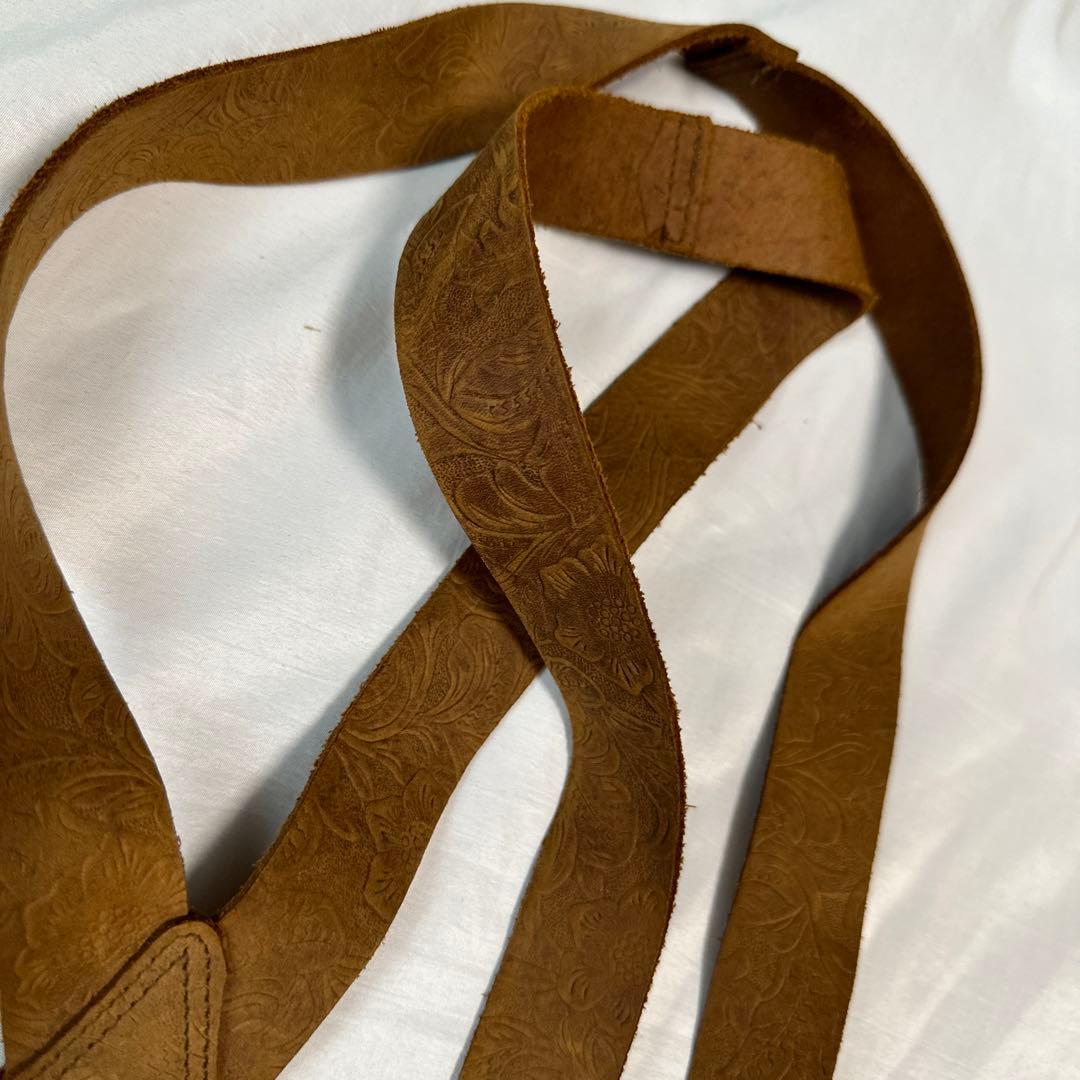 ヴィンテージ ミリタリー　カービングレザー サスペンダー キャメル　本革