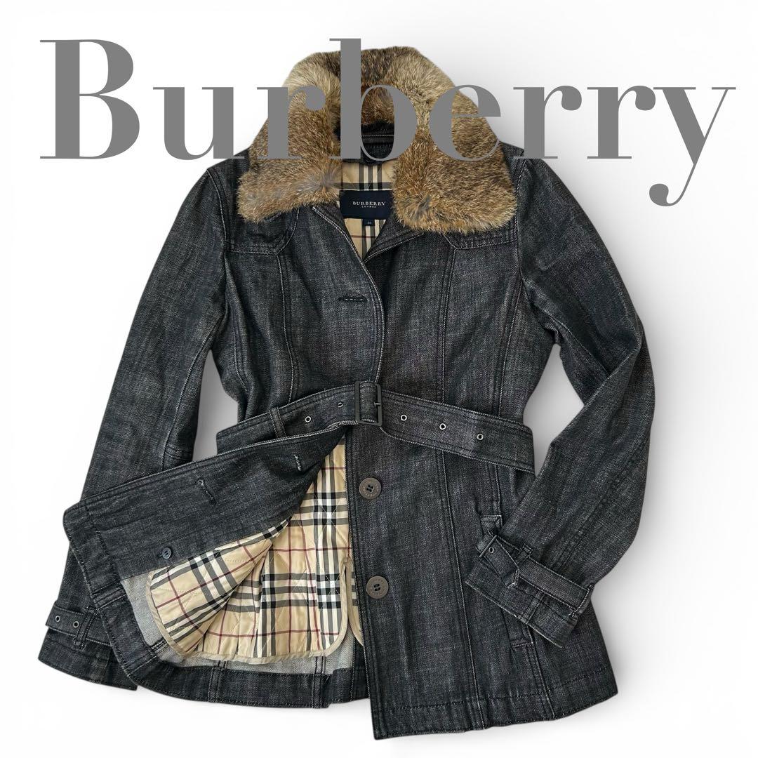 【希少】 バーバリーロンドン デニム コート ラビットファー ノバチェック M
