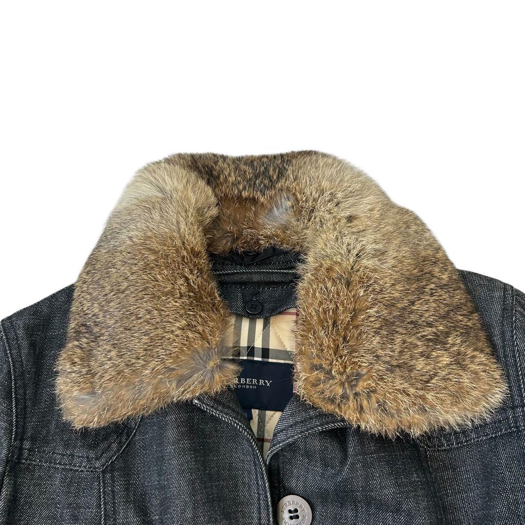 【希少】 バーバリーロンドン デニム コート ラビットファー ノバチェック M
