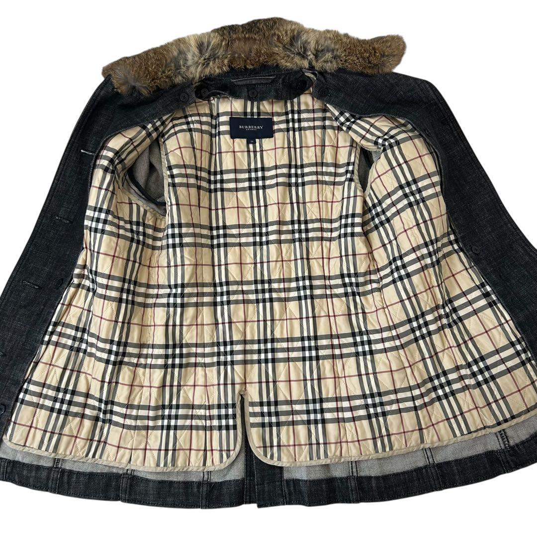 【希少】 バーバリーロンドン デニム コート ラビットファー ノバチェック M