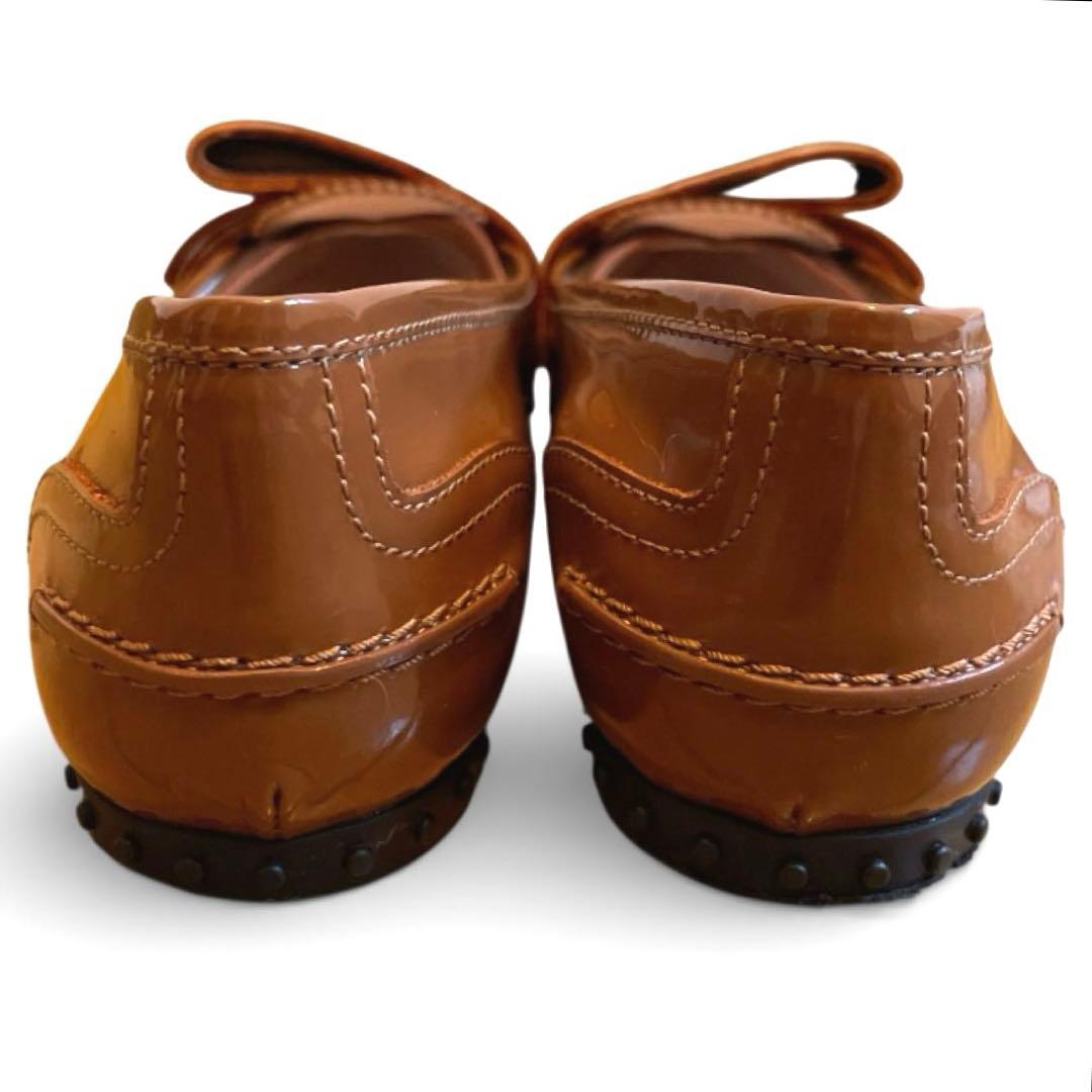 【美品】TOD'S トッズ パンプス フラット パテント エナメル キャメル