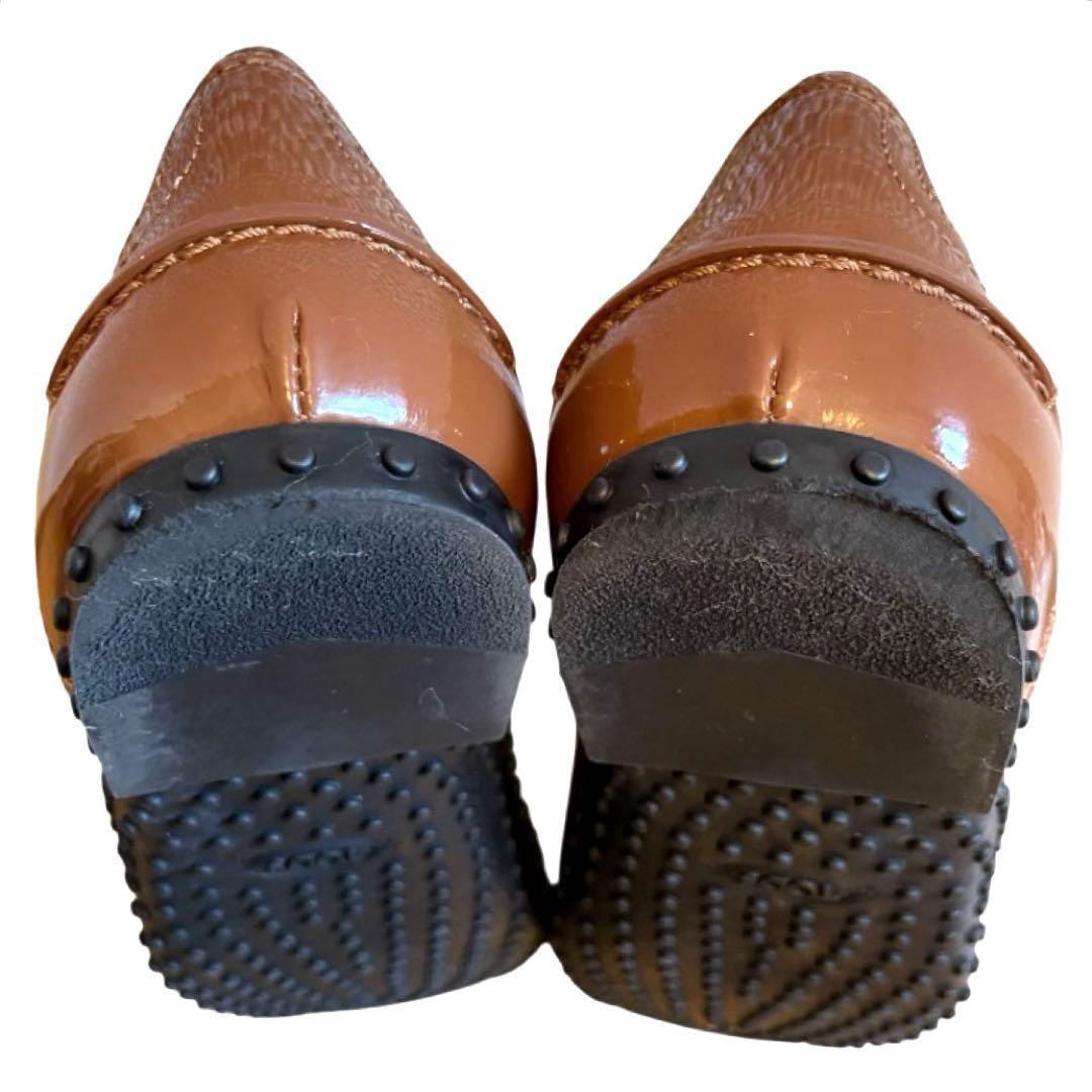 【美品】TOD'S トッズ パンプス フラット パテント エナメル キャメル