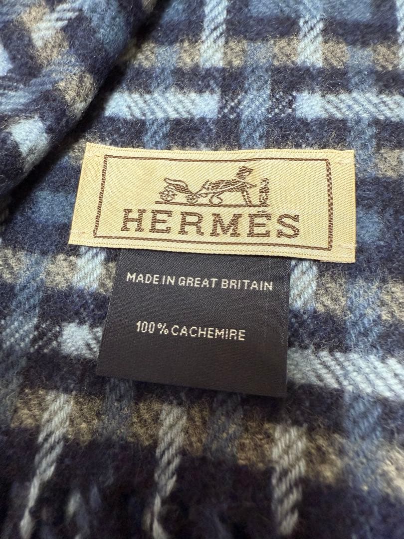 新品未使用　エルメス　HERMES カシミアマフラー 《Hエコセ》　ネイビー