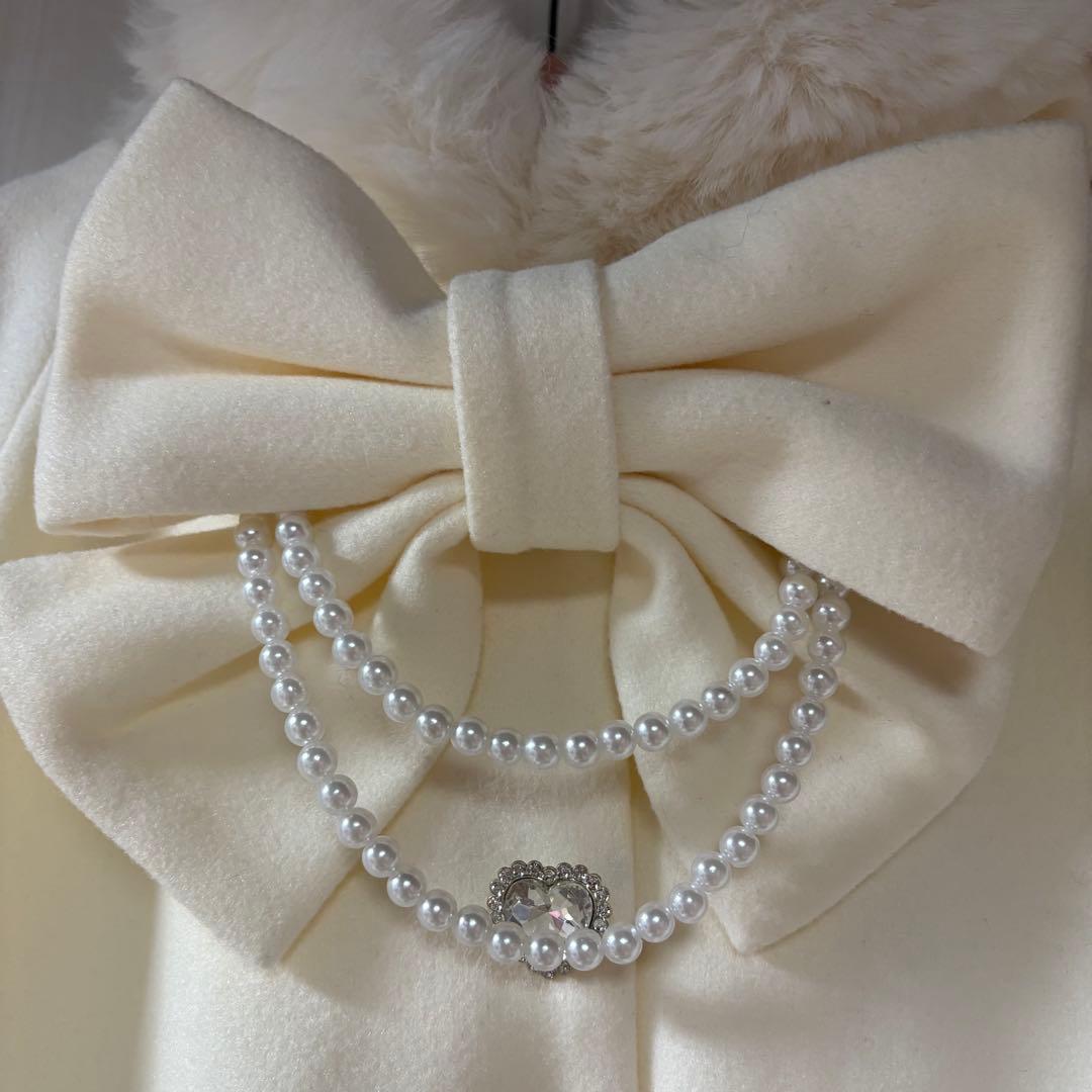 MARS♡リボン付きボリュームファーフードケープコート♡ホワイト