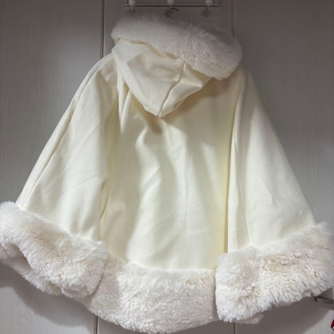 MARS♡リボン付きボリュームファーフードケープコート♡ホワイト
