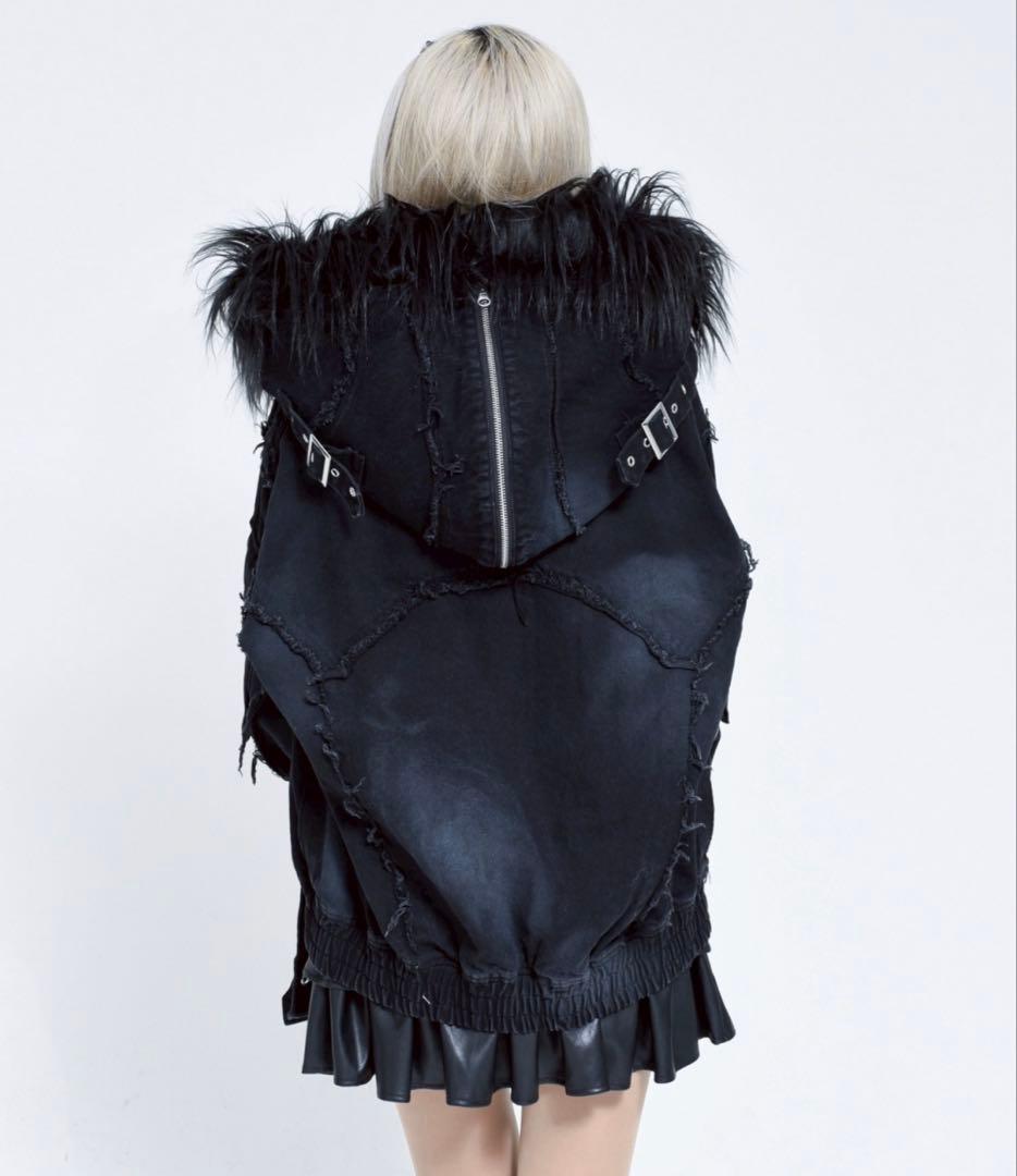 美品 完売品 REFLEM レフレム デニムフリンジN2Bジャケット ブラック