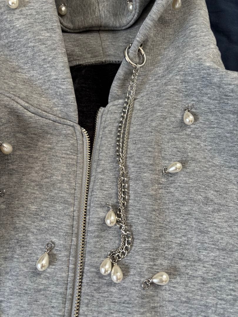 JOSE MOON パール装飾 ジップアップフーディー／スウェットパーカー