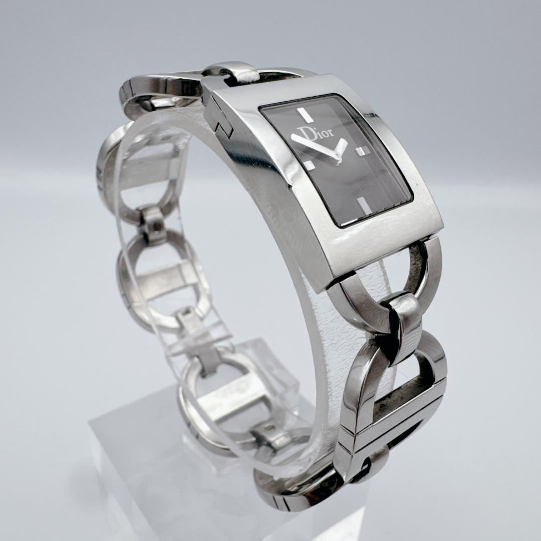 【美品】 DIOR マリス スクエア CDロゴブレス シルバー ブラック 腕時計