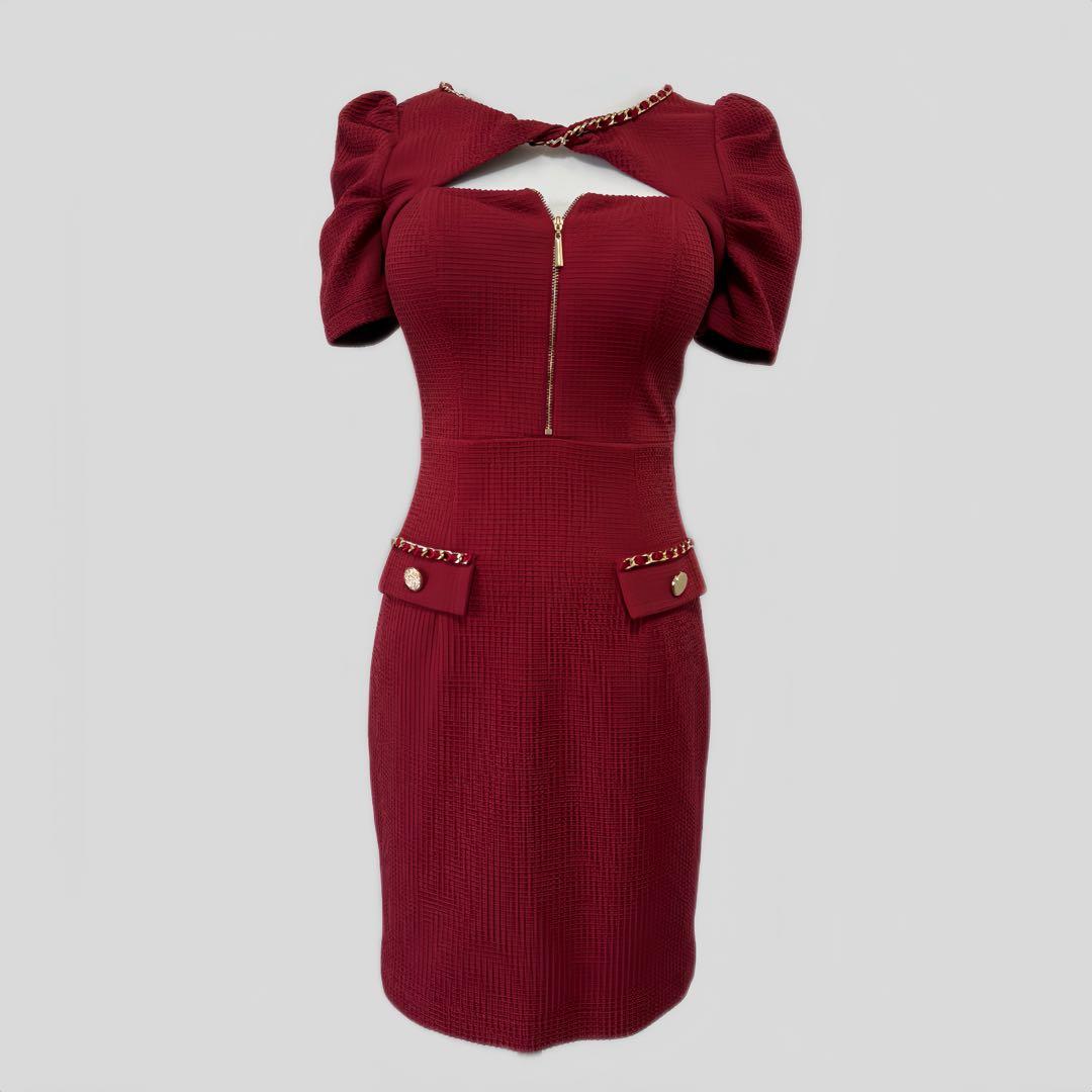 【an】アンMチェーンフロントジップカットアウトタイトミニドレスキャバドレス