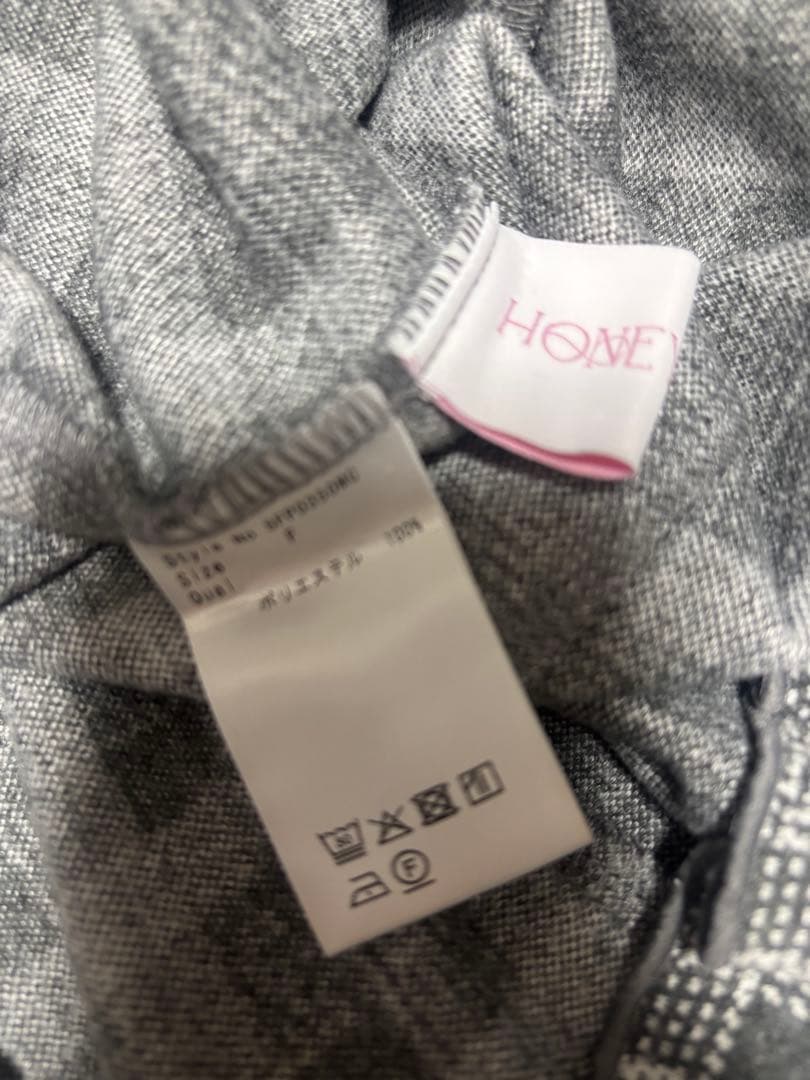 ハニーミュウ honey mew フリルチェックパーカーワンピ　グレー