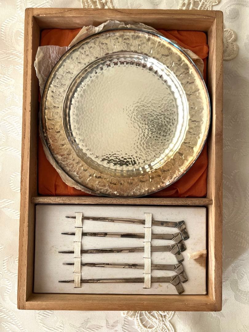 尚美堂　純銀製菓子皿6枚セット　銀製楊枝5本セット