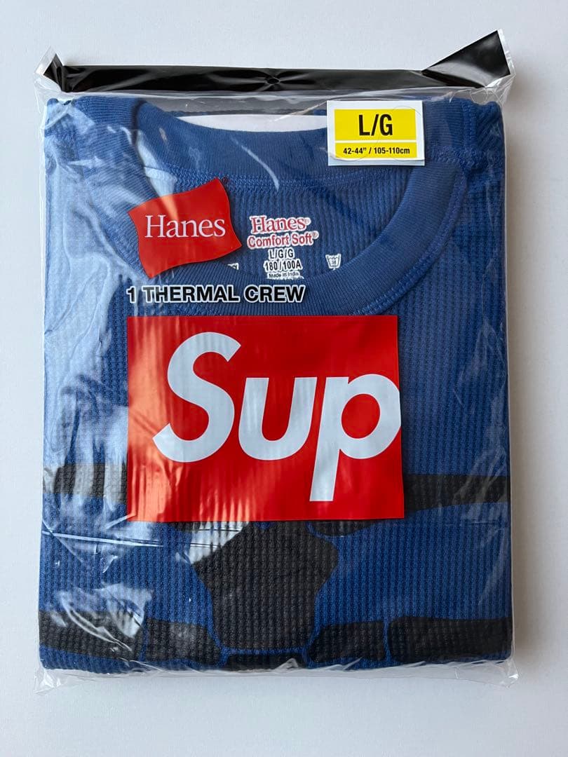supreme Hanes Bones Thermal Crew サーマル 青