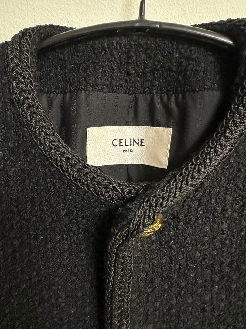 本物新品タグ付きCELINE シャスールジャケット　ノーカラー黒ジャケット