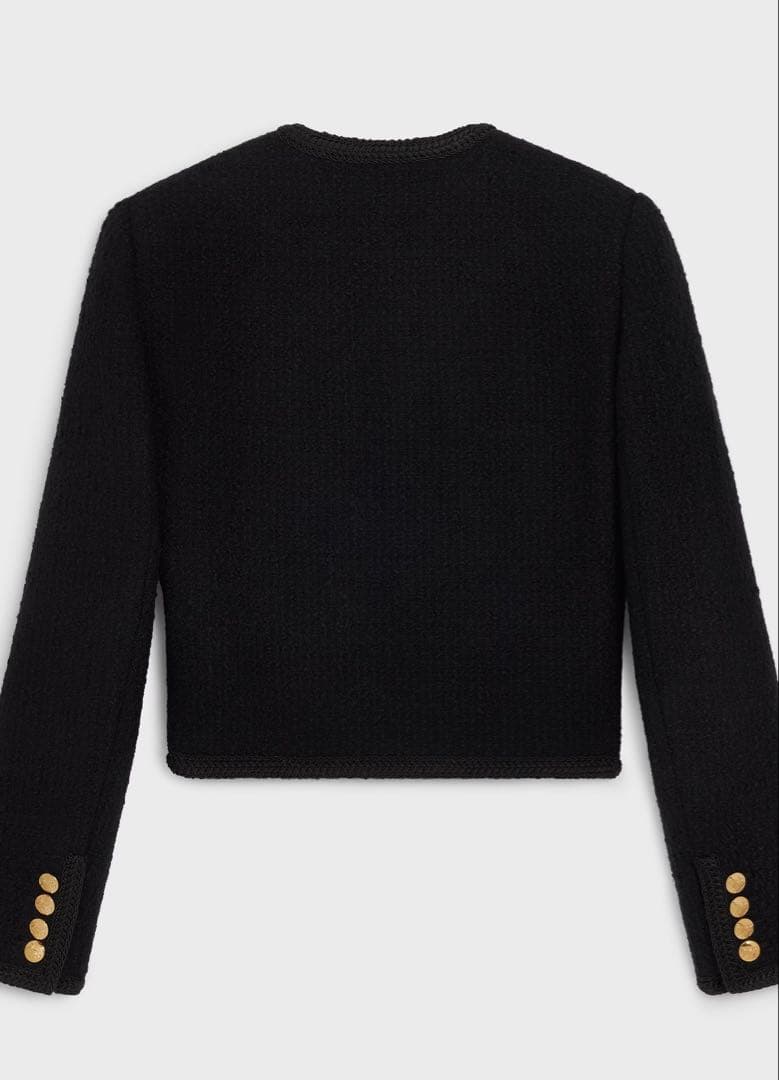 本物新品タグ付きCELINE シャスールジャケット　ノーカラー黒ジャケット