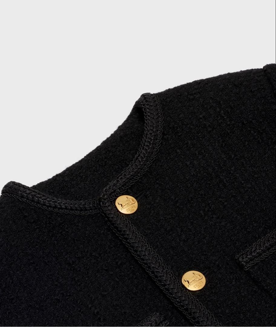 本物新品タグ付きCELINE シャスールジャケット　ノーカラー黒ジャケット