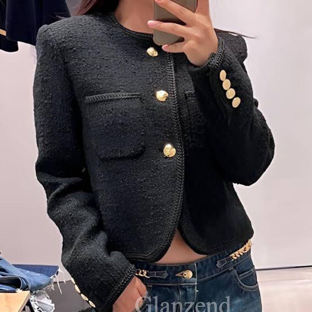 本物新品タグ付きCELINE シャスールジャケット　ノーカラー黒ジャケット