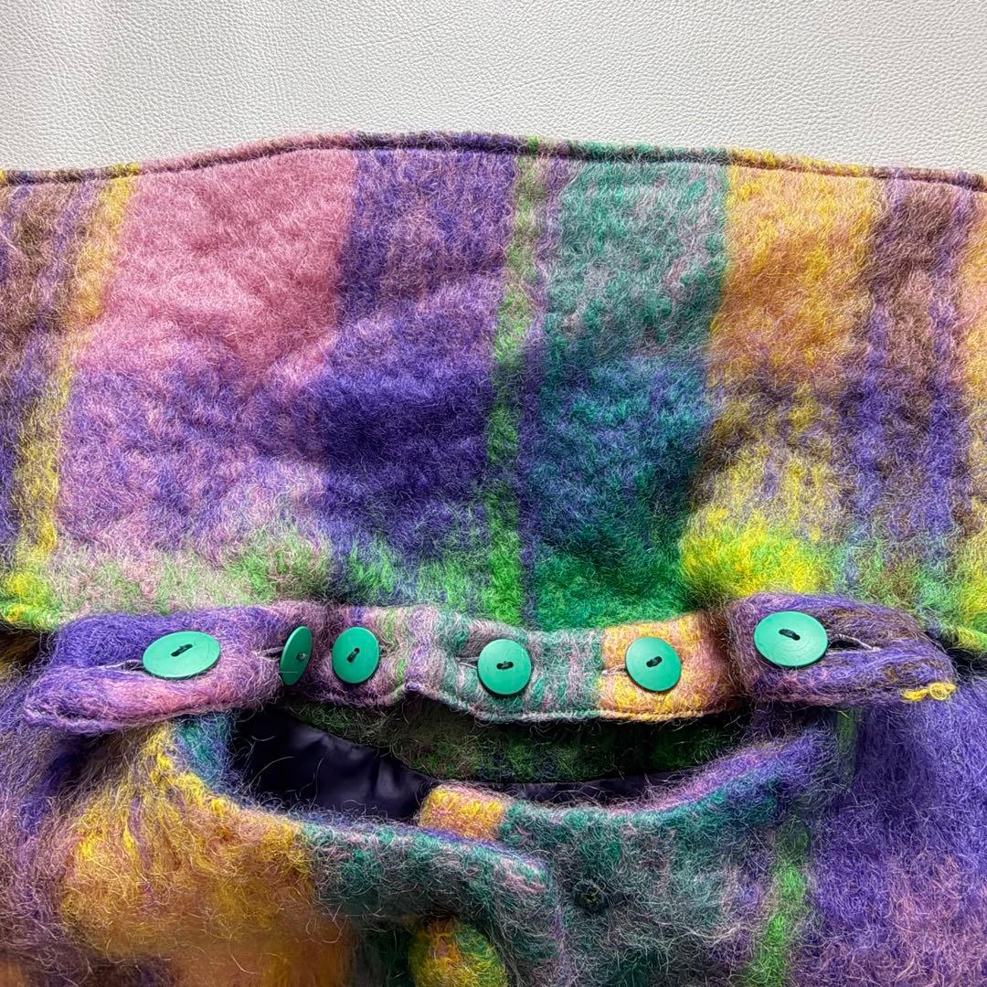 希少品! エムズグレイシー シャギーチェックコート くるみボタン マフラー付