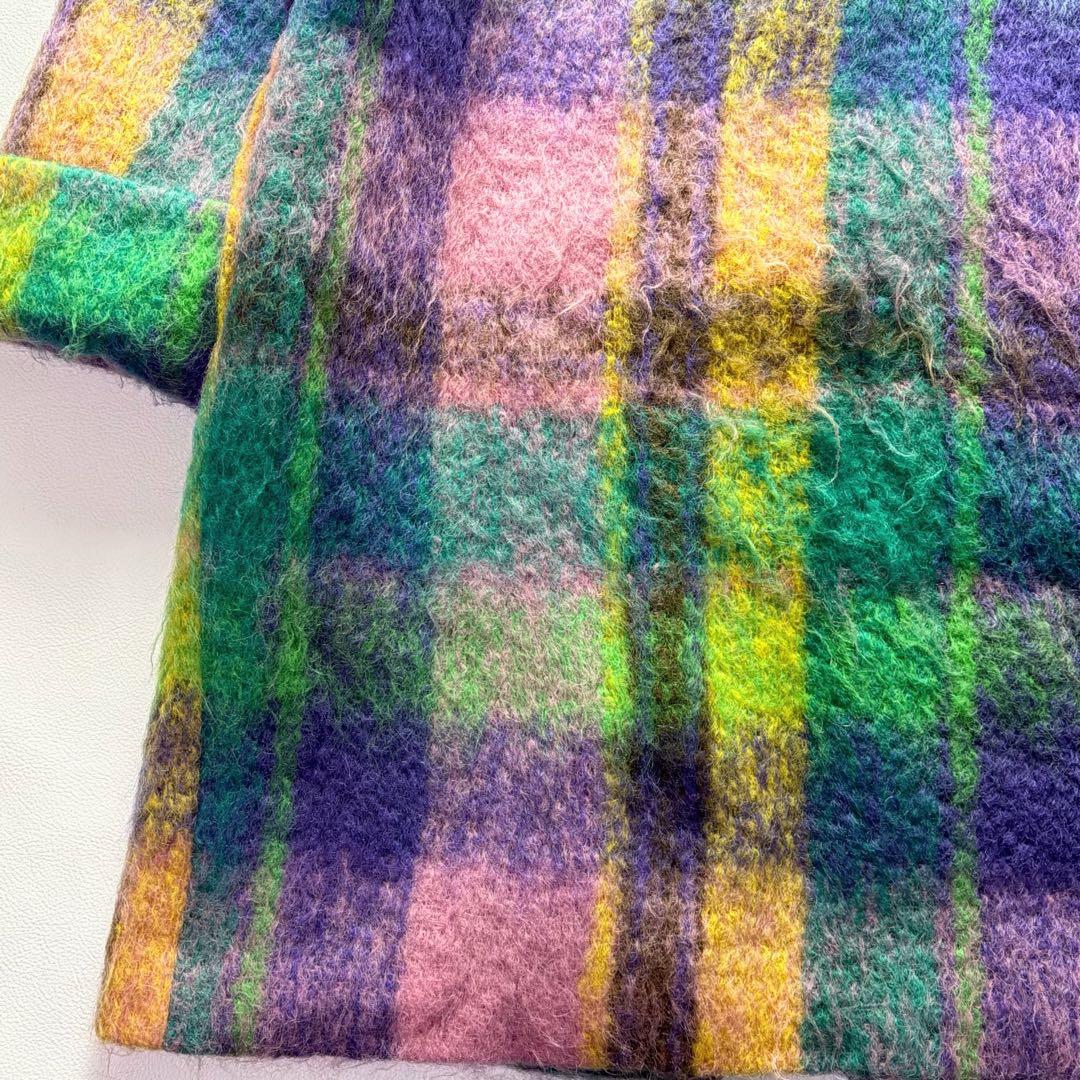 希少品! エムズグレイシー シャギーチェックコート くるみボタン マフラー付