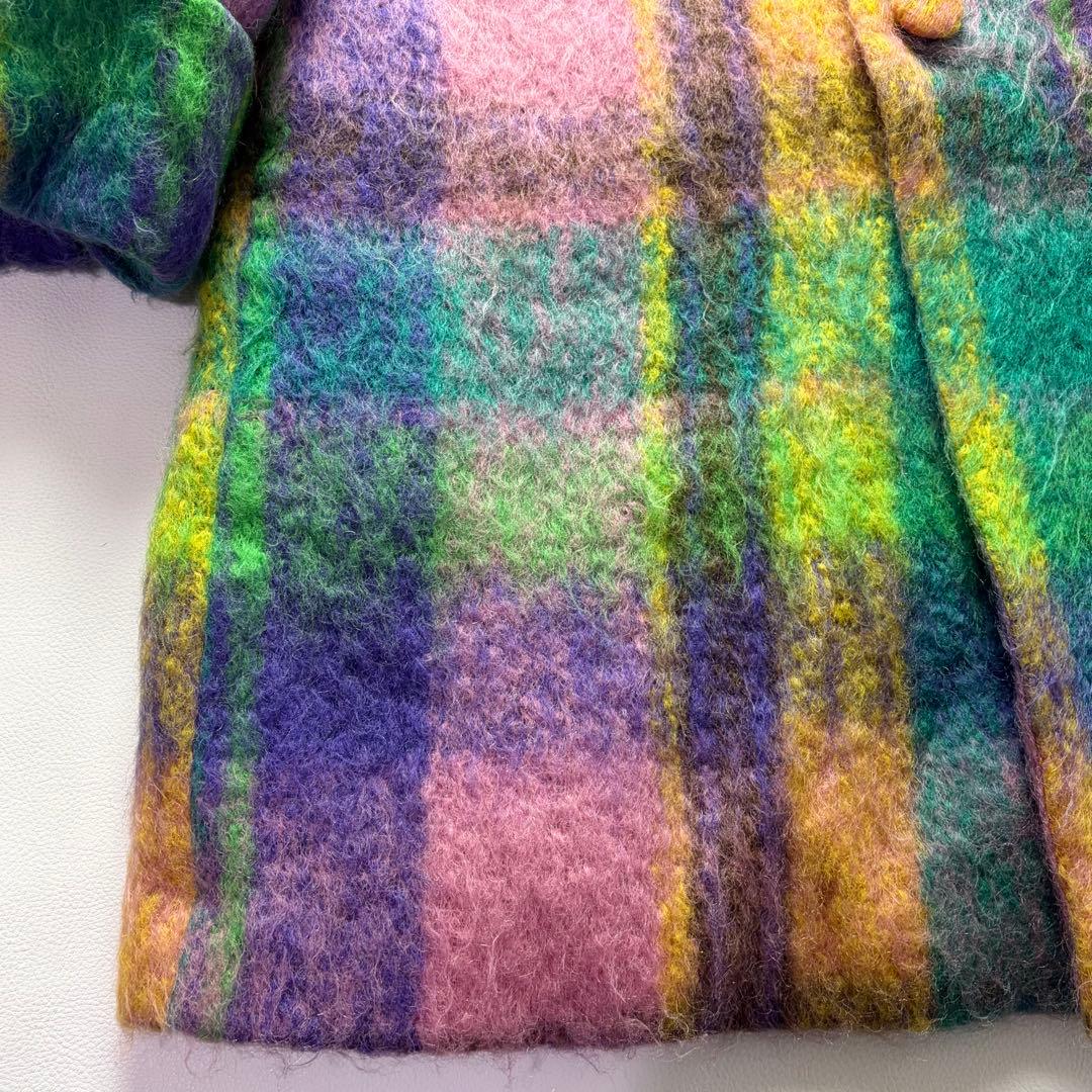 希少品! エムズグレイシー シャギーチェックコート くるみボタン マフラー付