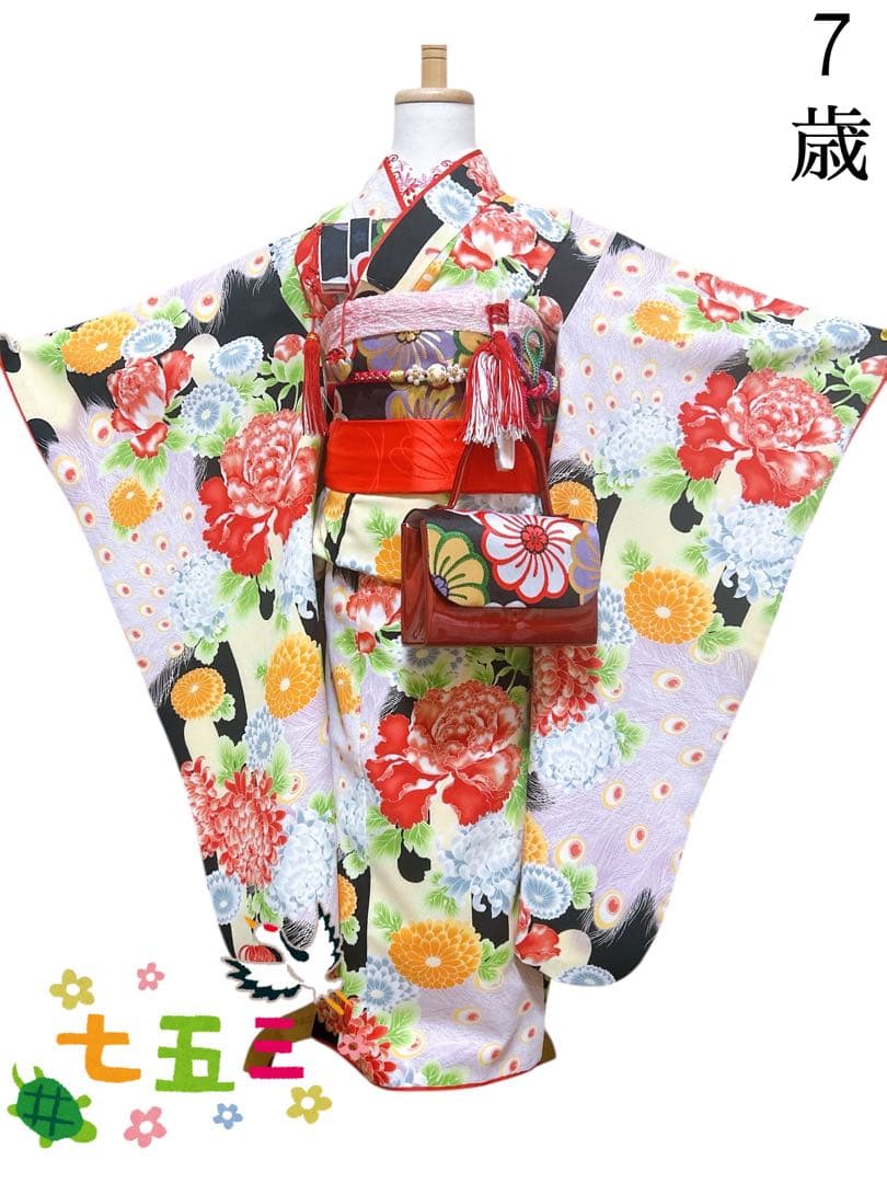個性派フルセット♡七五三　7歳　女の子　一式　黒系　赤