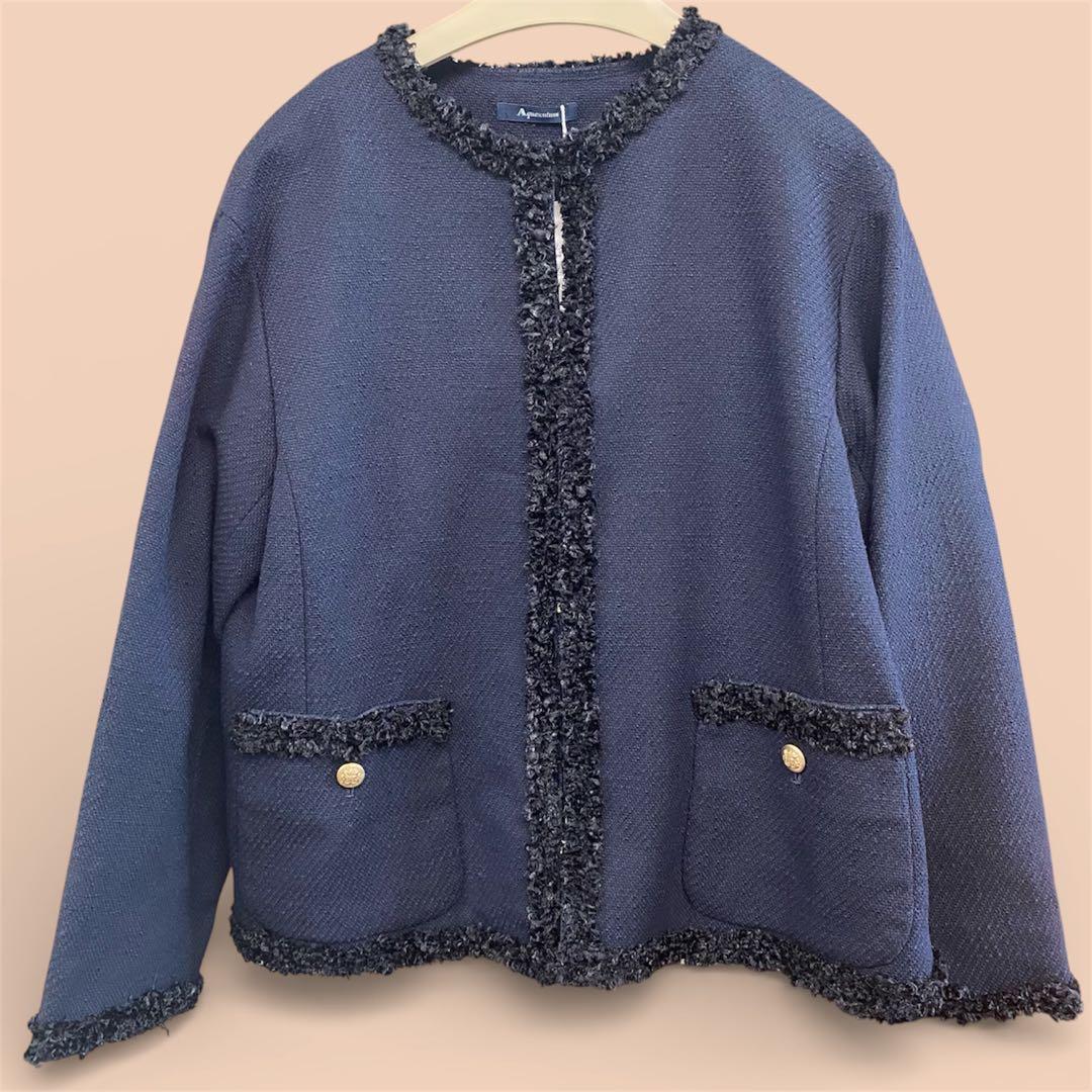 定価約10万円　購入ツィードジャケット　ネイビー 新品タグ付き　ノーカラー