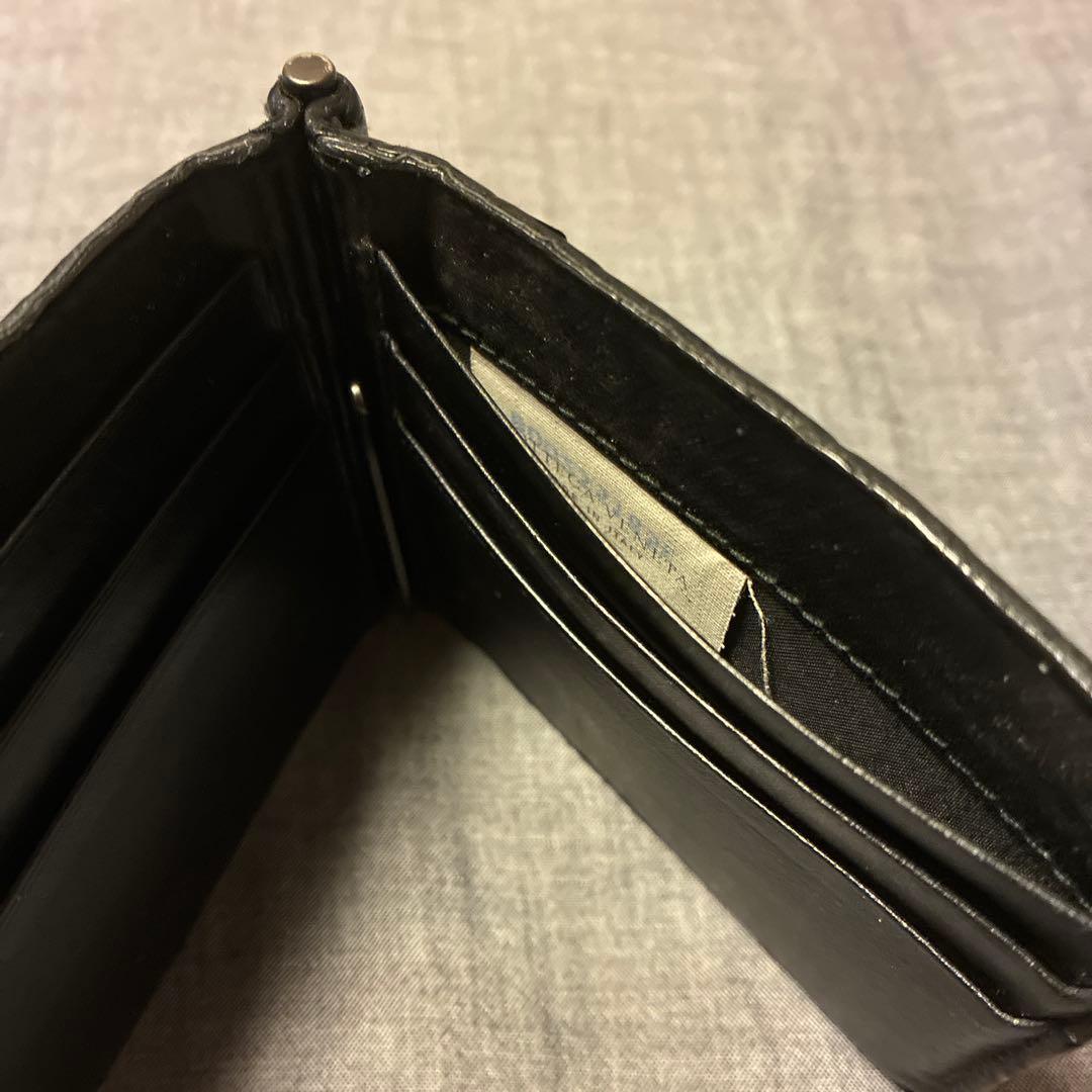 ボッテガベネタ、ブラックレザー マネークリップ 編み込みデザイン