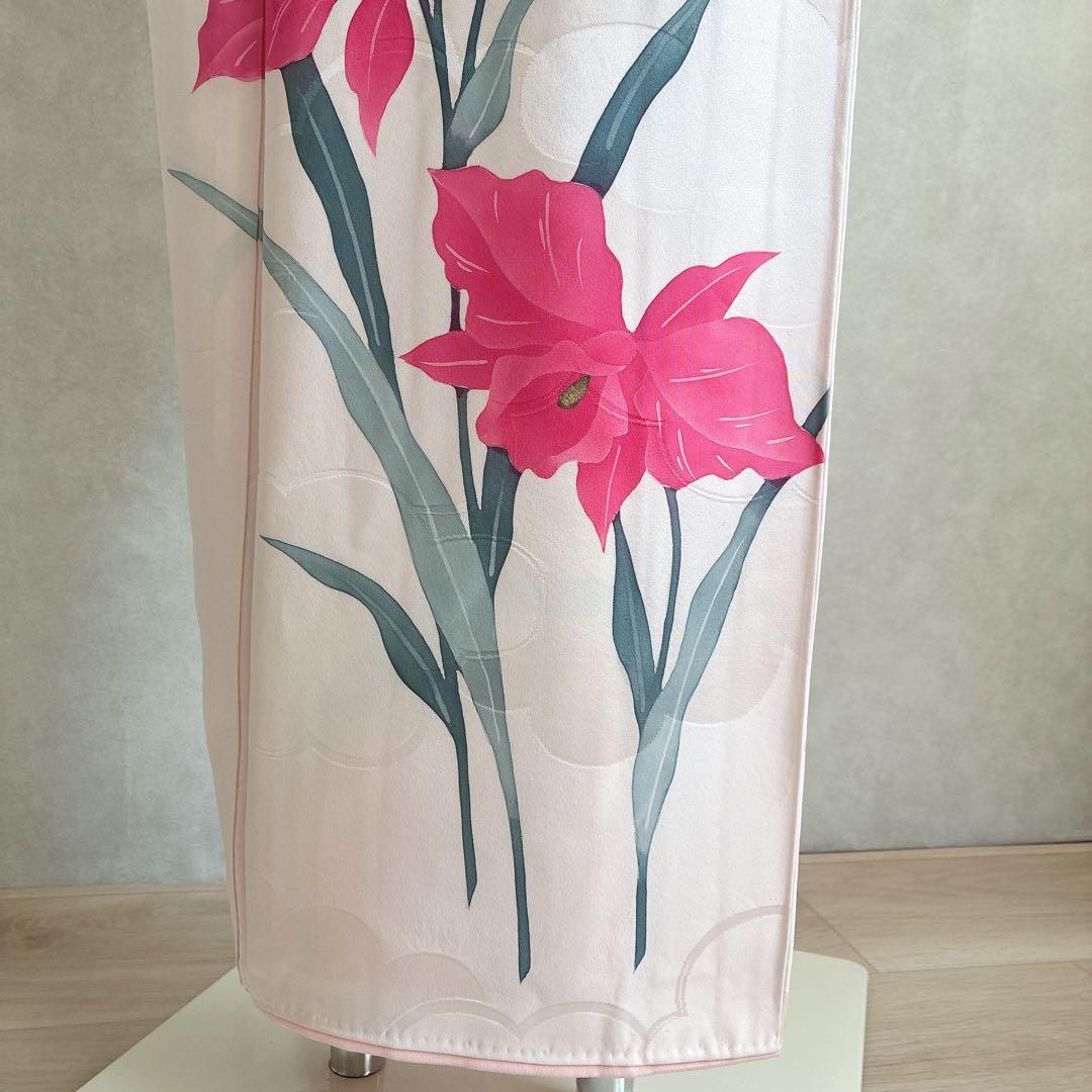 訪問着　フルセット　着物　正絹　ピンク　鮮やか華　百合　しつけ糸付き　J10