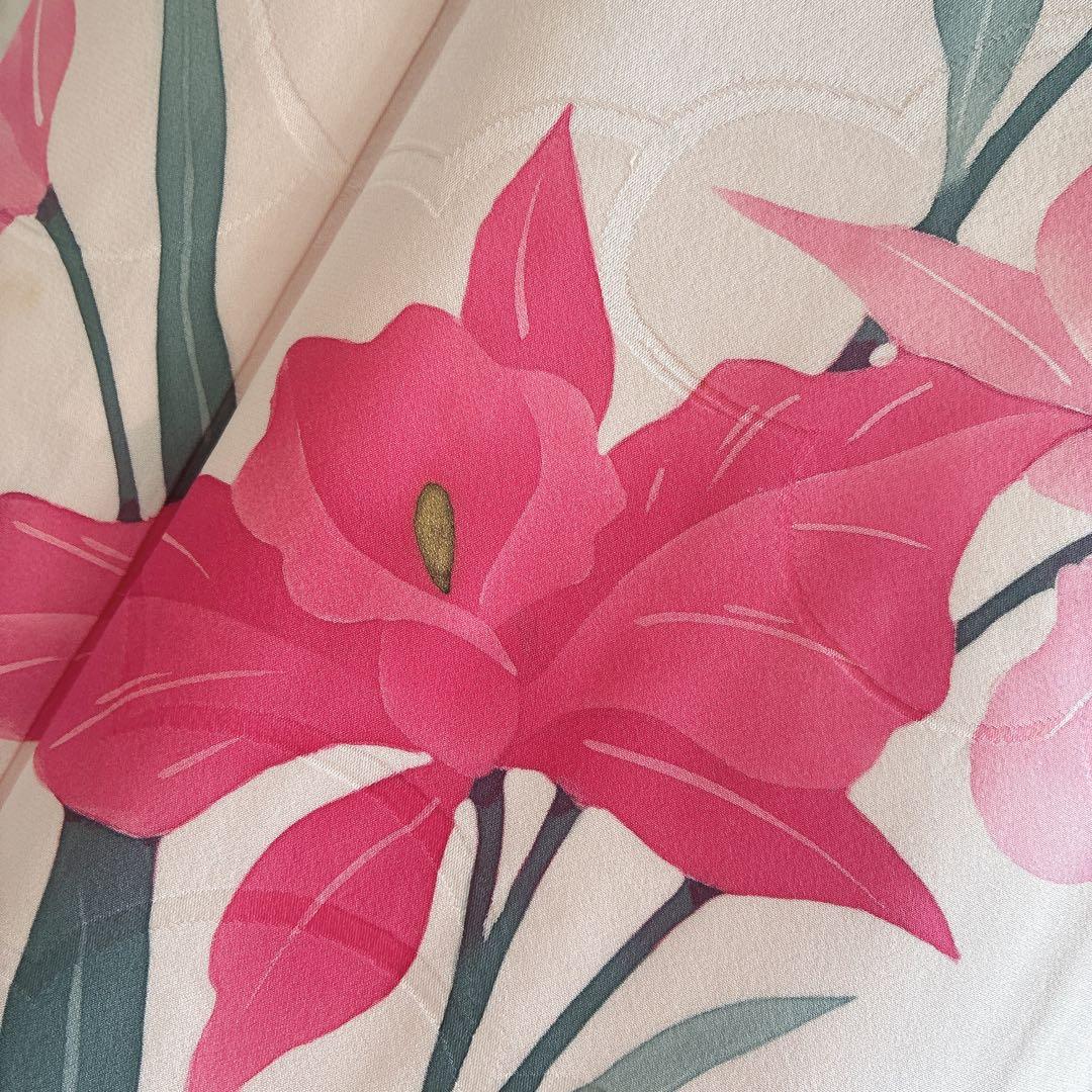 訪問着　フルセット　着物　正絹　ピンク　鮮やか華　百合　しつけ糸付き　J10