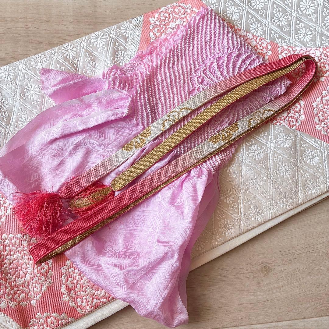 訪問着　フルセット　着物　正絹　ピンク　鮮やか華　百合　しつけ糸付き　J10