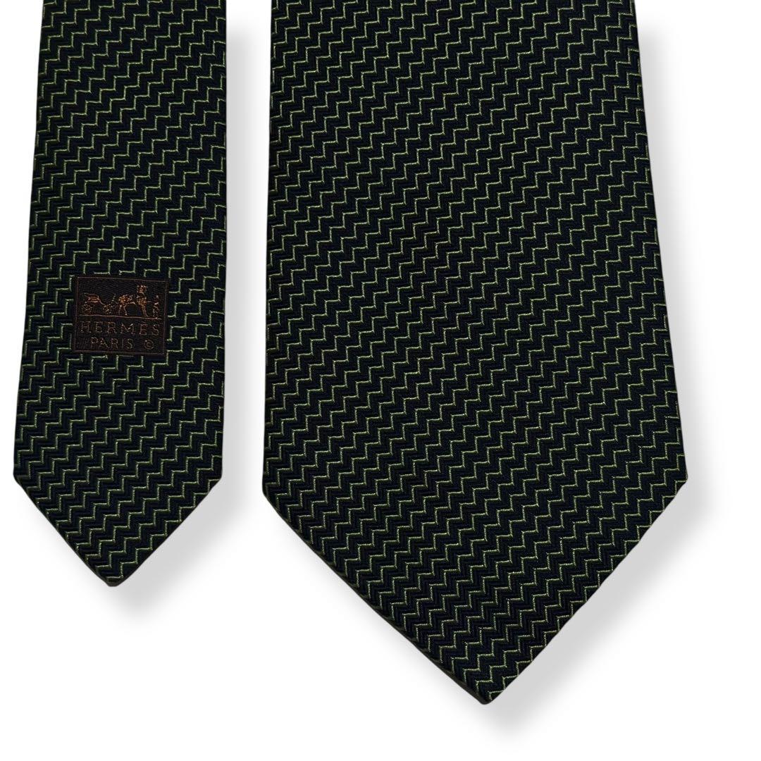 美品✨HERMES ネクタイ　エルメス　ジャガード　ブラック　グリーン　高級