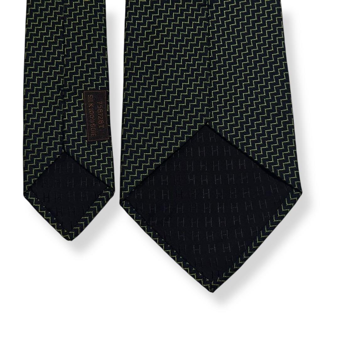 美品✨HERMES ネクタイ　エルメス　ジャガード　ブラック　グリーン　高級