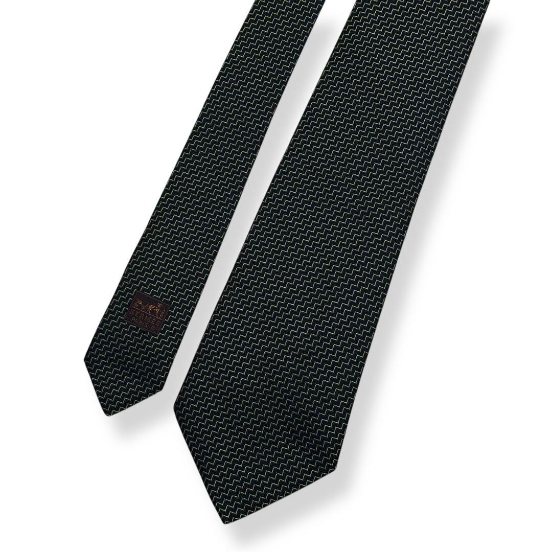 美品✨HERMES ネクタイ　エルメス　ジャガード　ブラック　グリーン　高級