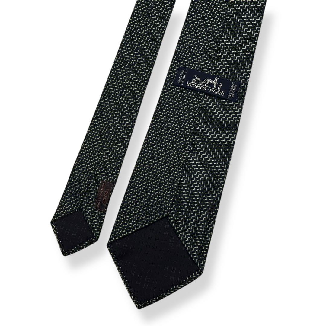 美品✨HERMES ネクタイ　エルメス　ジャガード　ブラック　グリーン　高級