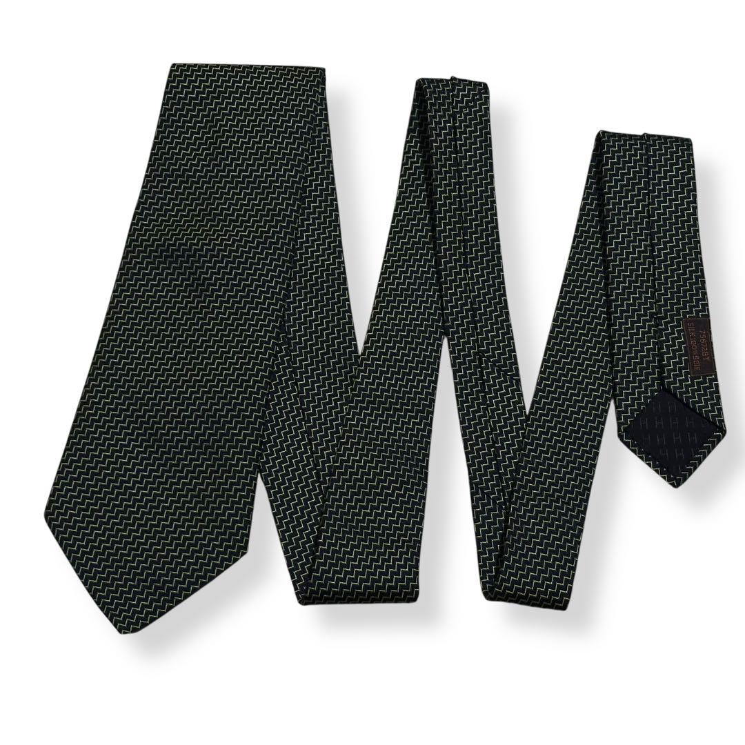 美品✨HERMES ネクタイ　エルメス　ジャガード　ブラック　グリーン　高級