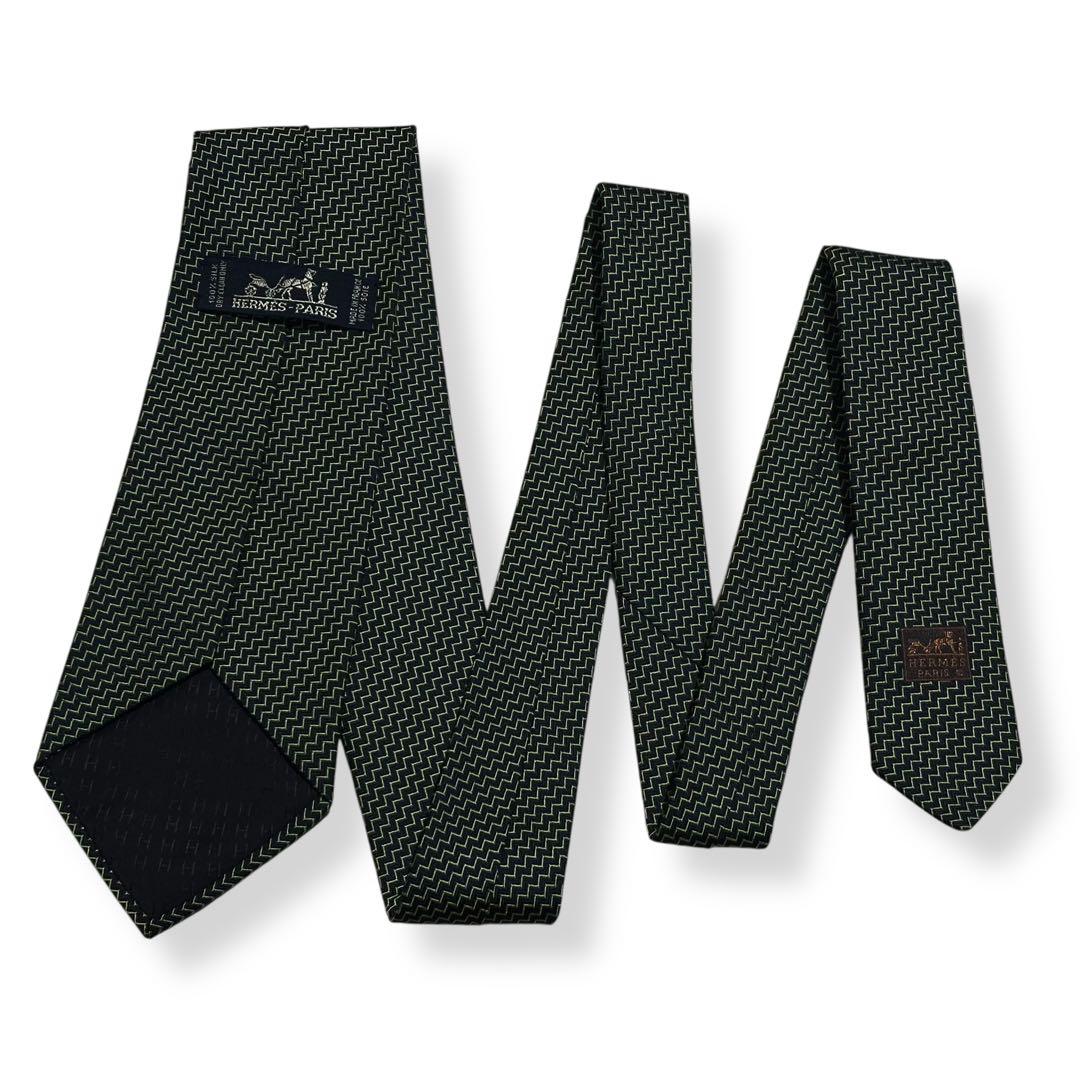 美品✨HERMES ネクタイ　エルメス　ジャガード　ブラック　グリーン　高級