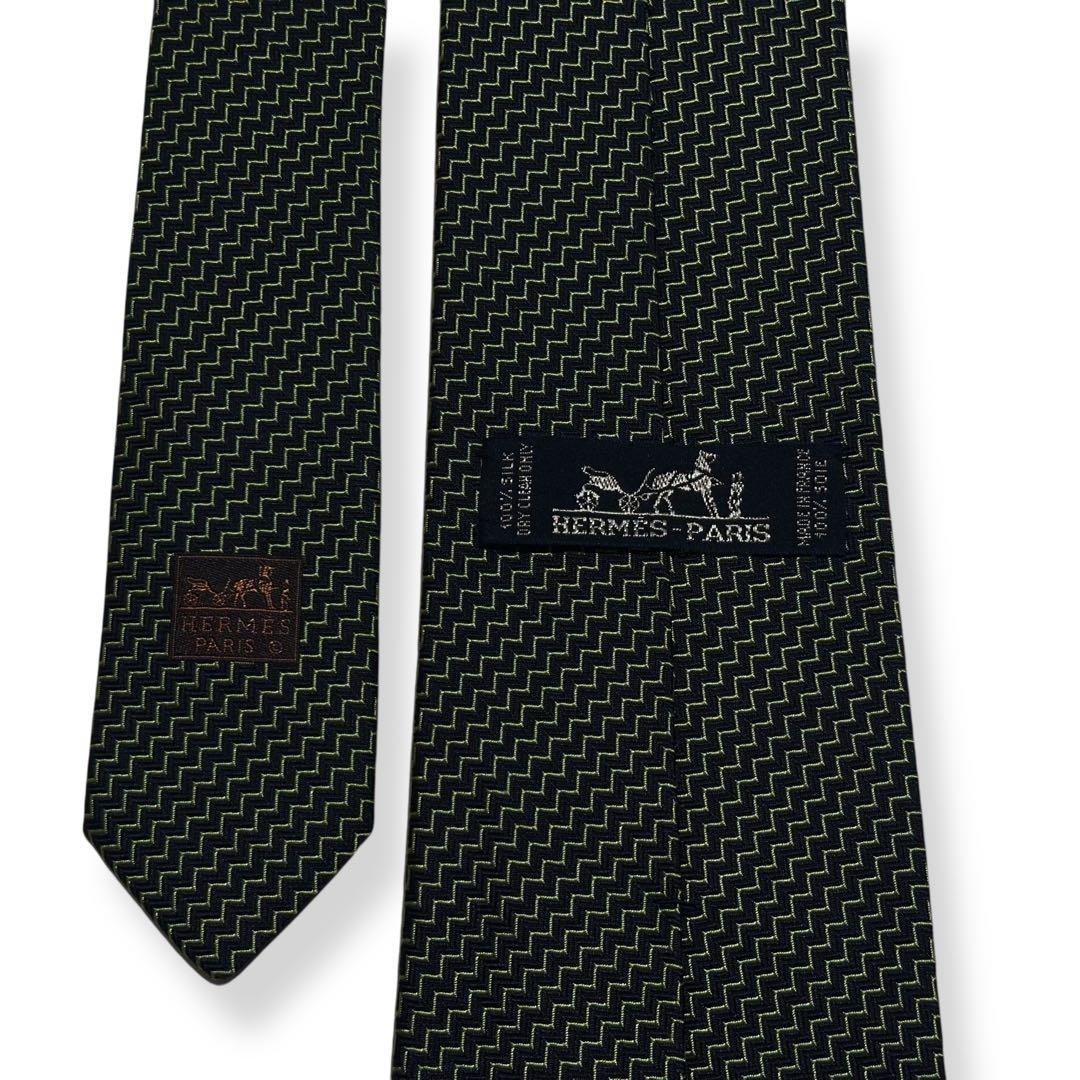 美品✨HERMES ネクタイ　エルメス　ジャガード　ブラック　グリーン　高級