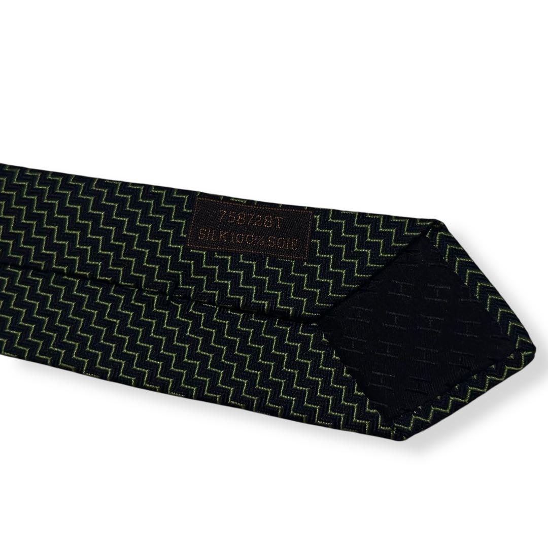 美品✨HERMES ネクタイ　エルメス　ジャガード　ブラック　グリーン　高級