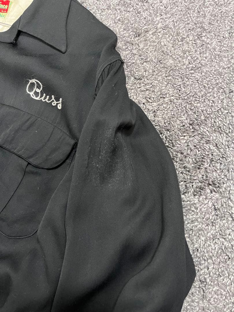 50s 60s レーヨンギャバ ボウリングシャツ チェーンステッチ ブラック