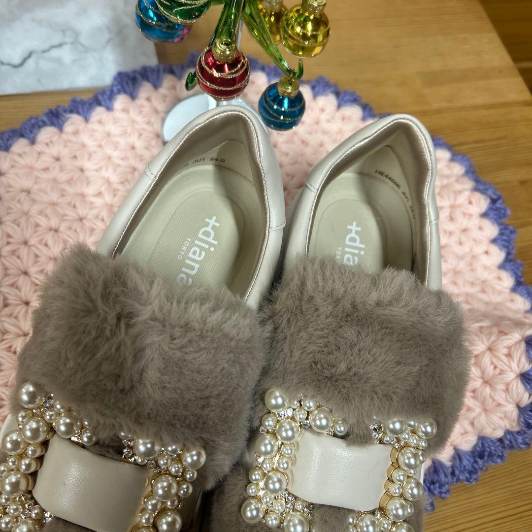 おすすめ✨ファー パール装飾 スリッポンスニーカー